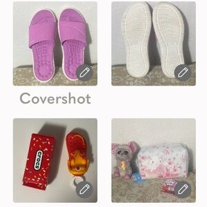 Crocs Pink Cushy Slides Sz 10+Cinnemaroll bag+TY🐭💋balm🍭+2 CROC⭐️🔑⛓️’s